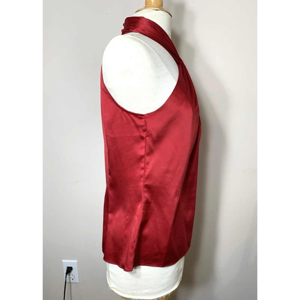 Ann Taylor Satin Halter Top Blouse Size 10 Ruby Red, Side Zip, Elegant Glam - Picture 5 of 12
